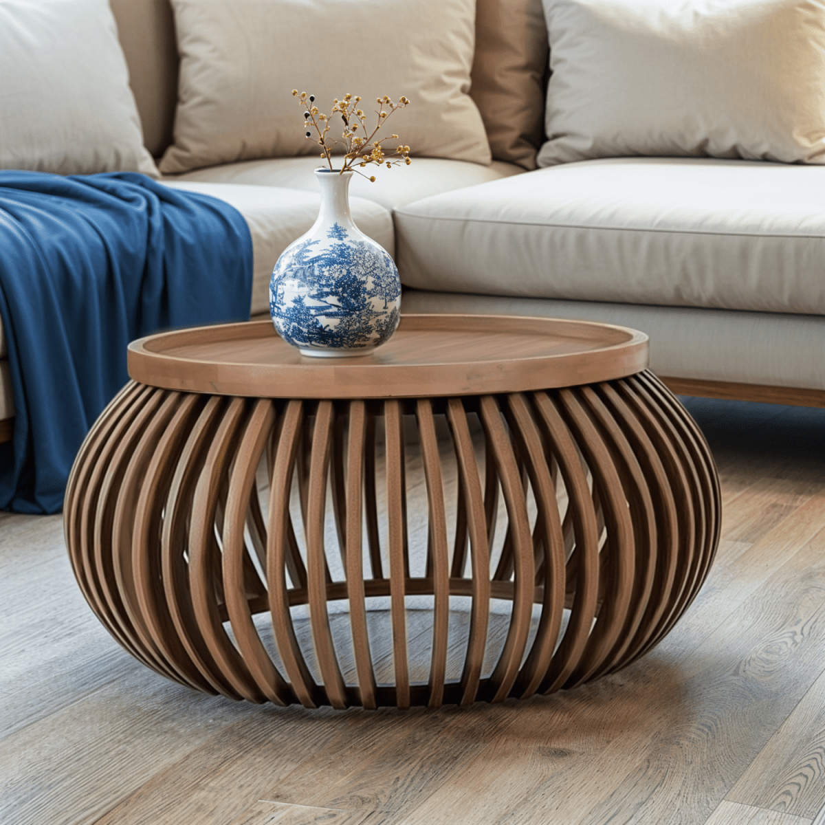 Indus Solid Wood Small Round Low Coffee Table | Luxury Home Accessories | Heulog Glow