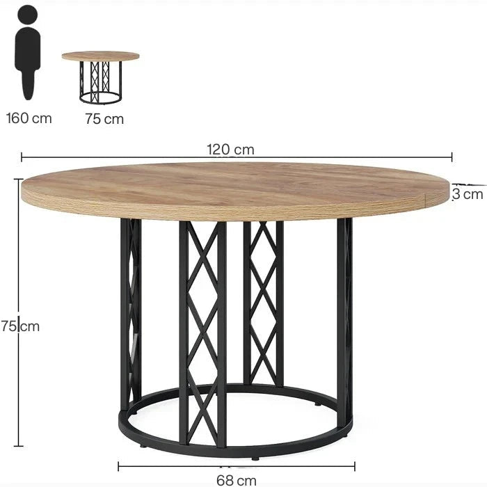 Industrial Round Dining Table - Rustic Wood Top with X-Frame Metal Pedestal | Luxury Home Accessories | Heulog Glow