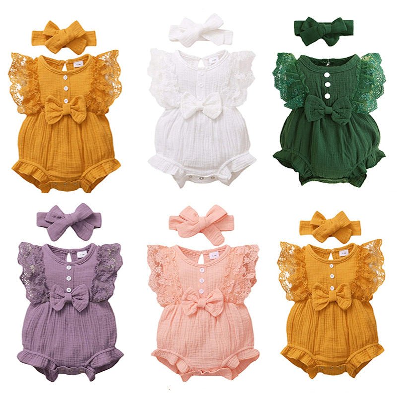 Infant And Toddler GirlsCandy-colored Lace Romper With Bib | Luxury Home Accessories | Heulog Glow