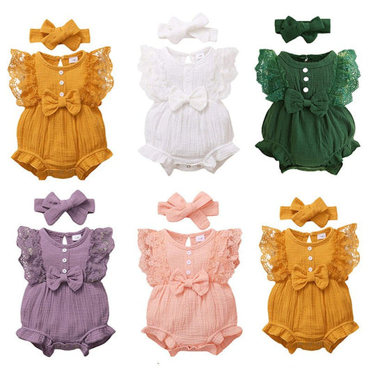 Infant And Toddler GirlsCandy-colored Lace Romper With Bib | Luxury Home Accessories | Heulog Glow
