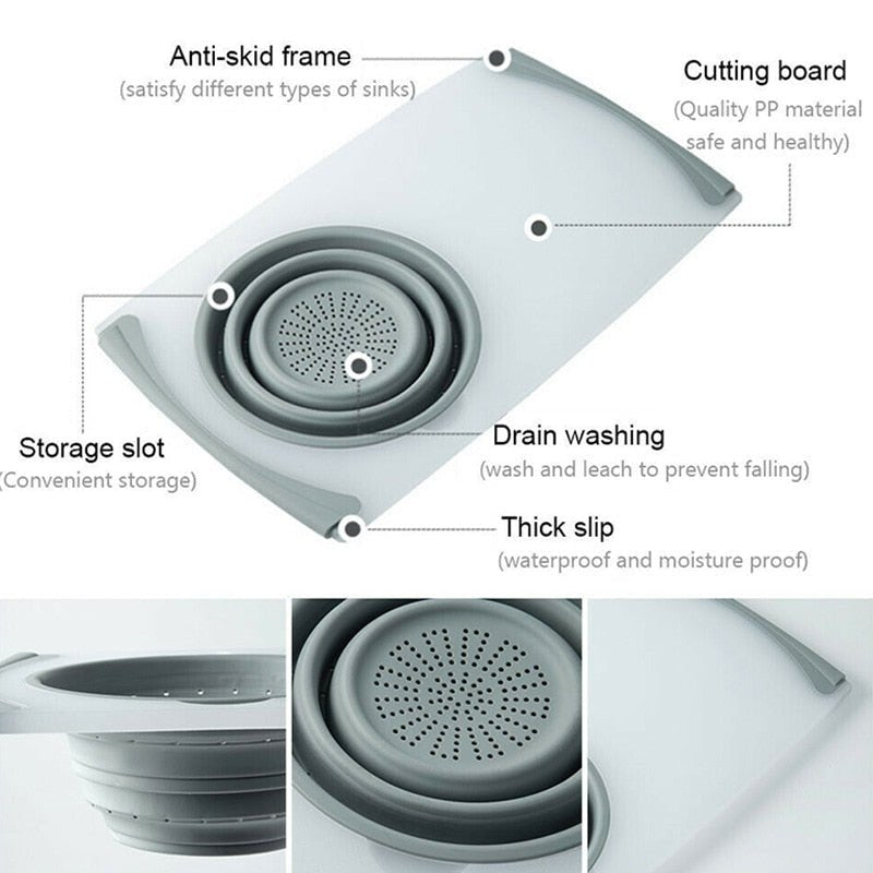 Innovative Multi-Functional 3 in 1 Chopping Board Detachable Folding Drain Basket Sink Cutting Board | Luxury Home Accessories | Heulog Glow