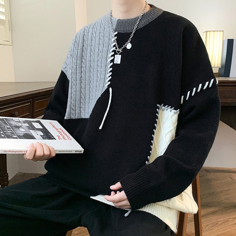 Ins Colorblock Pullover Sweater Winter Fashion Long Sleeve Knitted Top Men's Clothing | Luxury Home Accessories | Heulog Glow