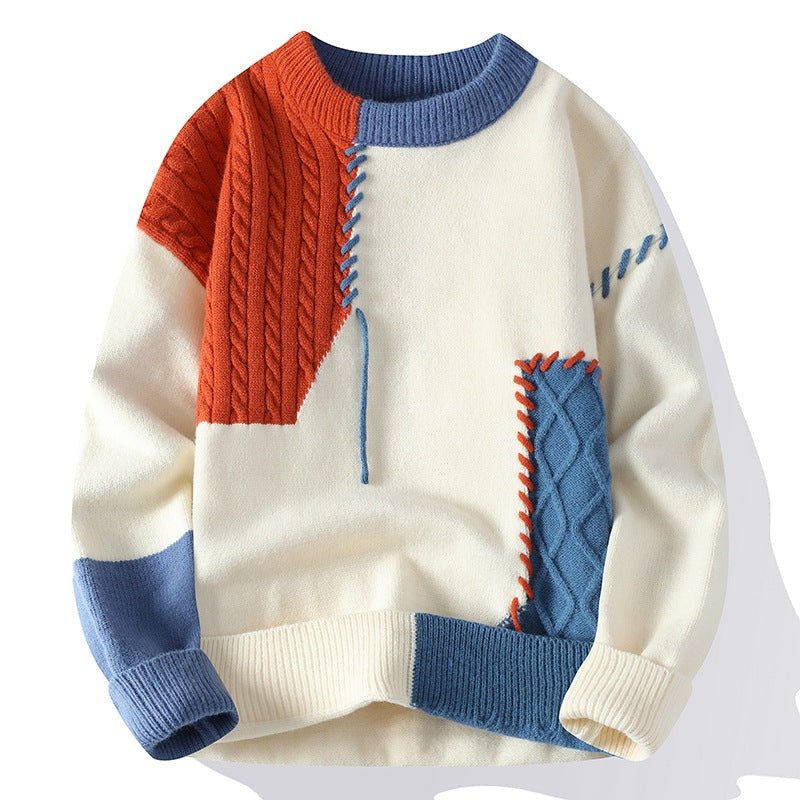 Ins Colorblock Pullover Sweater Winter Fashion Long Sleeve Knitted Top Men's Clothing | Luxury Home Accessories | Heulog Glow