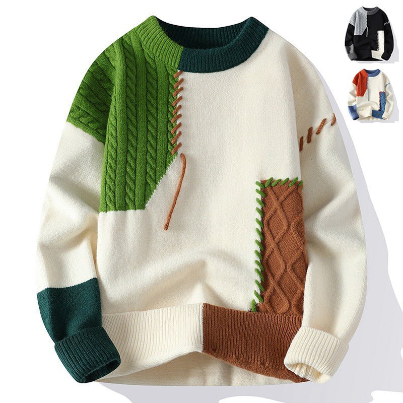 Ins Colorblock Pullover Sweater Winter Fashion Long Sleeve Knitted Top Men's Clothing | Luxury Home Accessories | Heulog Glow