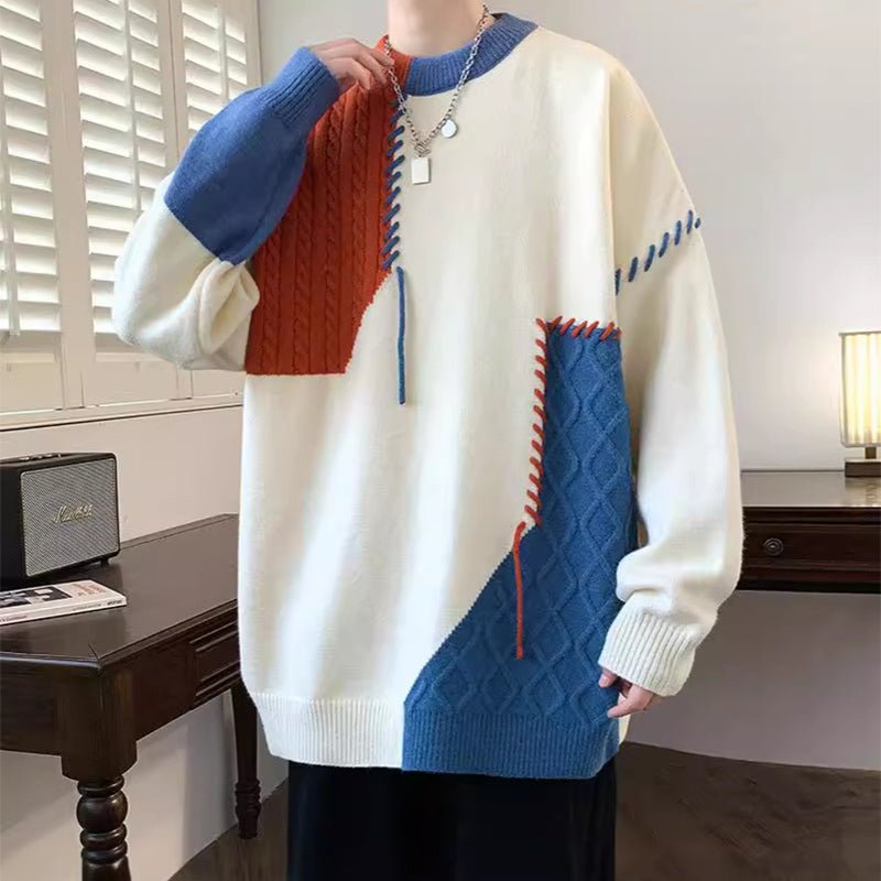 Ins Colorblock Pullover Sweater Winter Fashion Long Sleeve Knitted Top Men's Clothing | Luxury Home Accessories | Heulog Glow