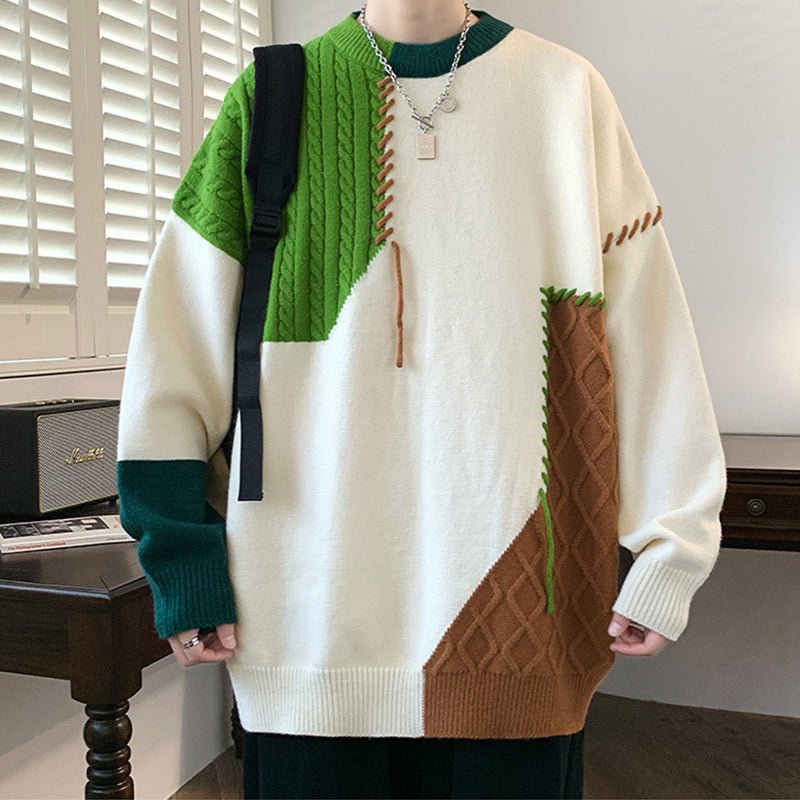 Ins Colorblock Pullover Sweater Winter Fashion Long Sleeve Knitted Top Men's Clothing | Luxury Home Accessories | Heulog Glow
