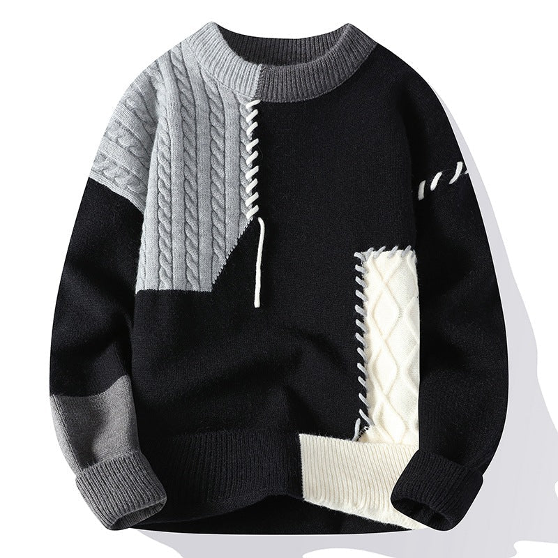 Ins Colorblock Pullover Sweater Winter Fashion Long Sleeve Knitted Top Men's Clothing | Luxury Home Accessories | Heulog Glow