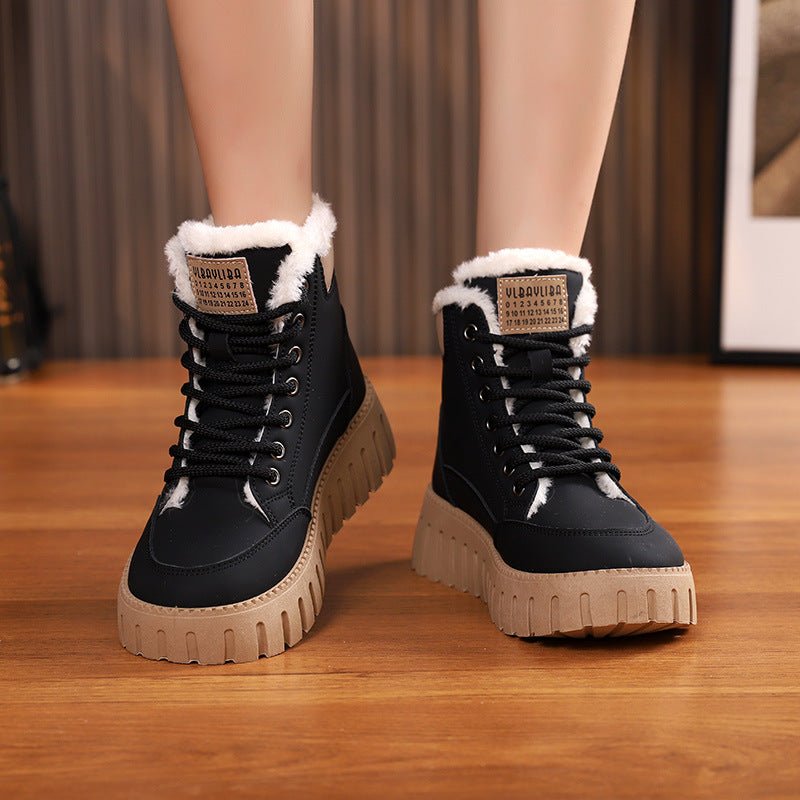 Ins Lace-up Snow Boots Winter Warm Fleece Flat Shoes For Women Fashion Casual Plush Ankle Boot | Luxury Home Accessories | Heulog Glow