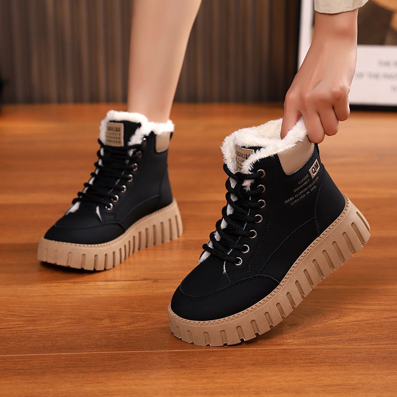 Ins Lace-up Snow Boots Winter Warm Fleece Flat Shoes For Women Fashion Casual Plush Ankle Boot | Luxury Home Accessories | Heulog Glow