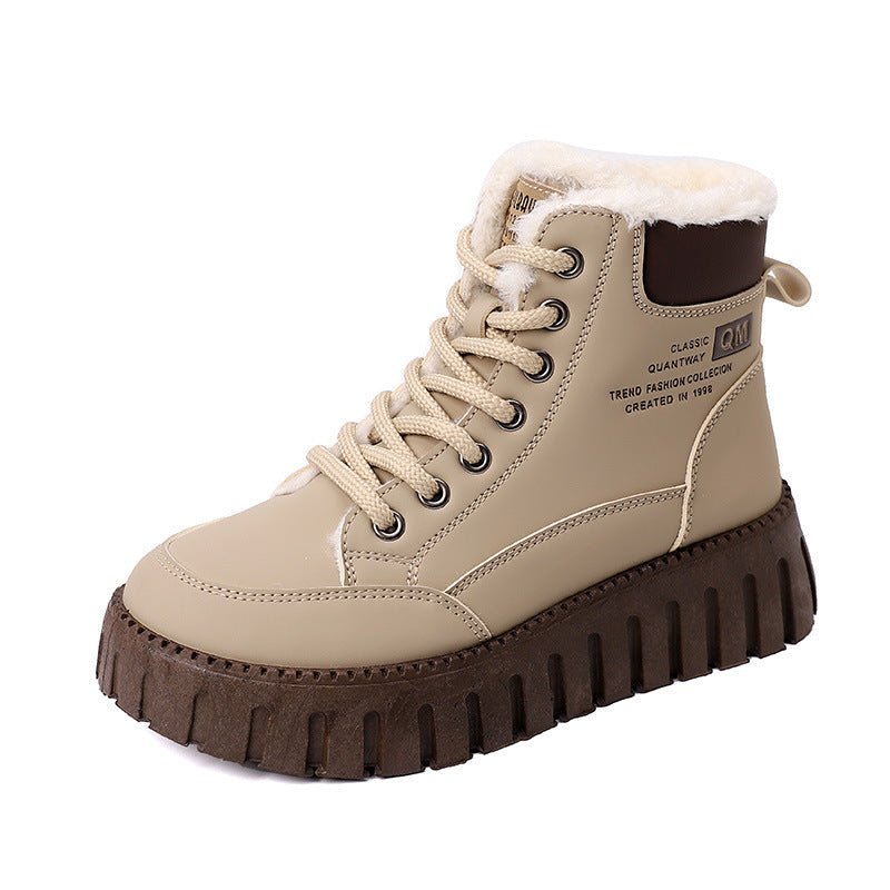 Ins Lace-up Snow Boots Winter Warm Fleece Flat Shoes For Women Fashion Casual Plush Ankle Boot | Luxury Home Accessories | Heulog Glow