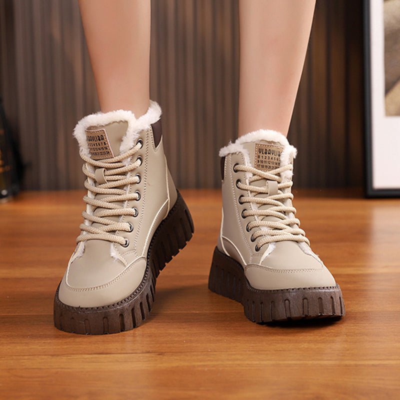 Ins Lace-up Snow Boots Winter Warm Fleece Flat Shoes For Women Fashion Casual Plush Ankle Boot | Luxury Home Accessories | Heulog Glow
