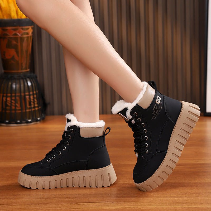 Ins Lace-up Snow Boots Winter Warm Fleece Flat Shoes For Women Fashion Casual Plush Ankle Boot | Luxury Home Accessories | Heulog Glow