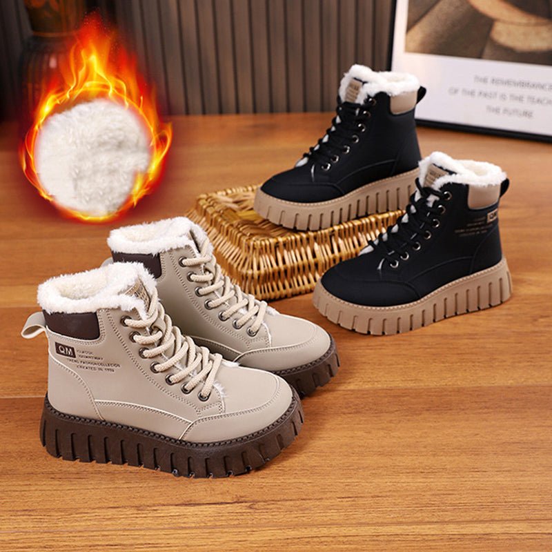 Ins Lace-up Snow Boots Winter Warm Fleece Flat Shoes For Women Fashion Casual Plush Ankle Boot | Luxury Home Accessories | Heulog Glow