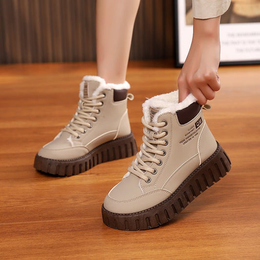 Ins Lace-up Snow Boots Winter Warm Fleece Flat Shoes For Women Fashion Casual Plush Ankle Boot | Luxury Home Accessories | Heulog Glow