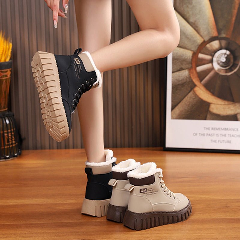 Ins Lace-up Snow Boots Winter Warm Fleece Flat Shoes For Women Fashion Casual Plush Ankle Boot | Luxury Home Accessories | Heulog Glow
