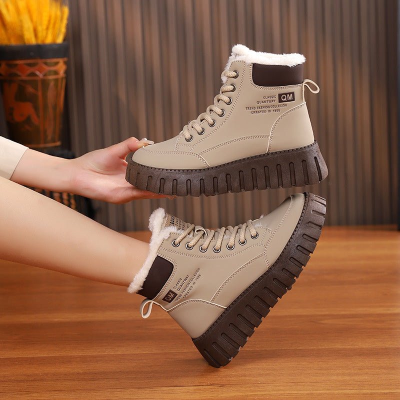 Ins Lace-up Snow Boots Winter Warm Fleece Flat Shoes For Women Fashion Casual Plush Ankle Boot | Luxury Home Accessories | Heulog Glow