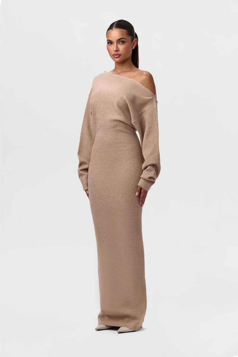 Ins Slim Long Sleeve Knitted Dress Evening Party Sexy Off-shoulder Bodycon Long Dresses | Luxury Home Accessories | Heulog Glow