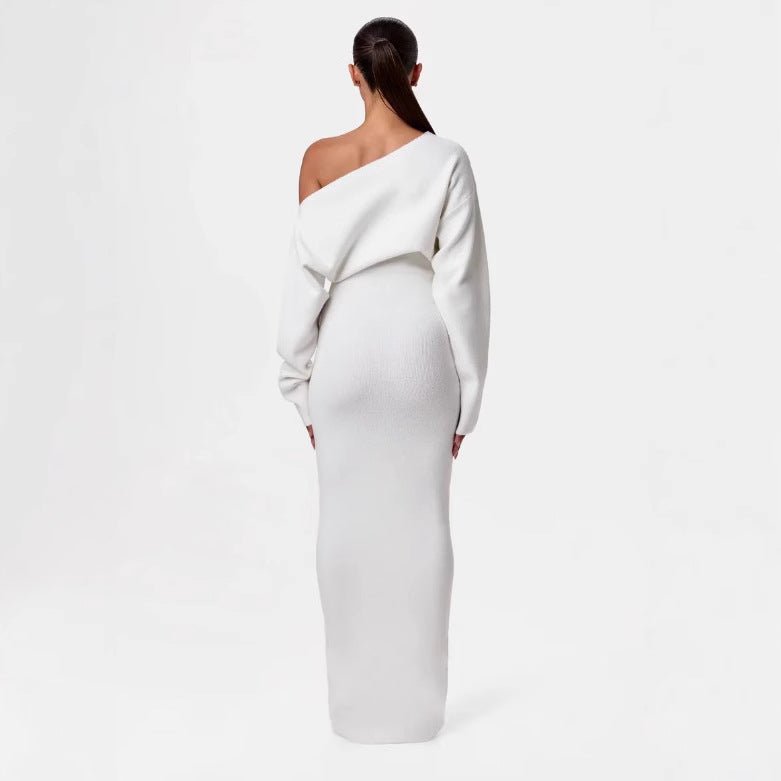 Ins Slim Long Sleeve Knitted Dress Evening Party Sexy Off-shoulder Bodycon Long Dresses | Luxury Home Accessories | Heulog Glow