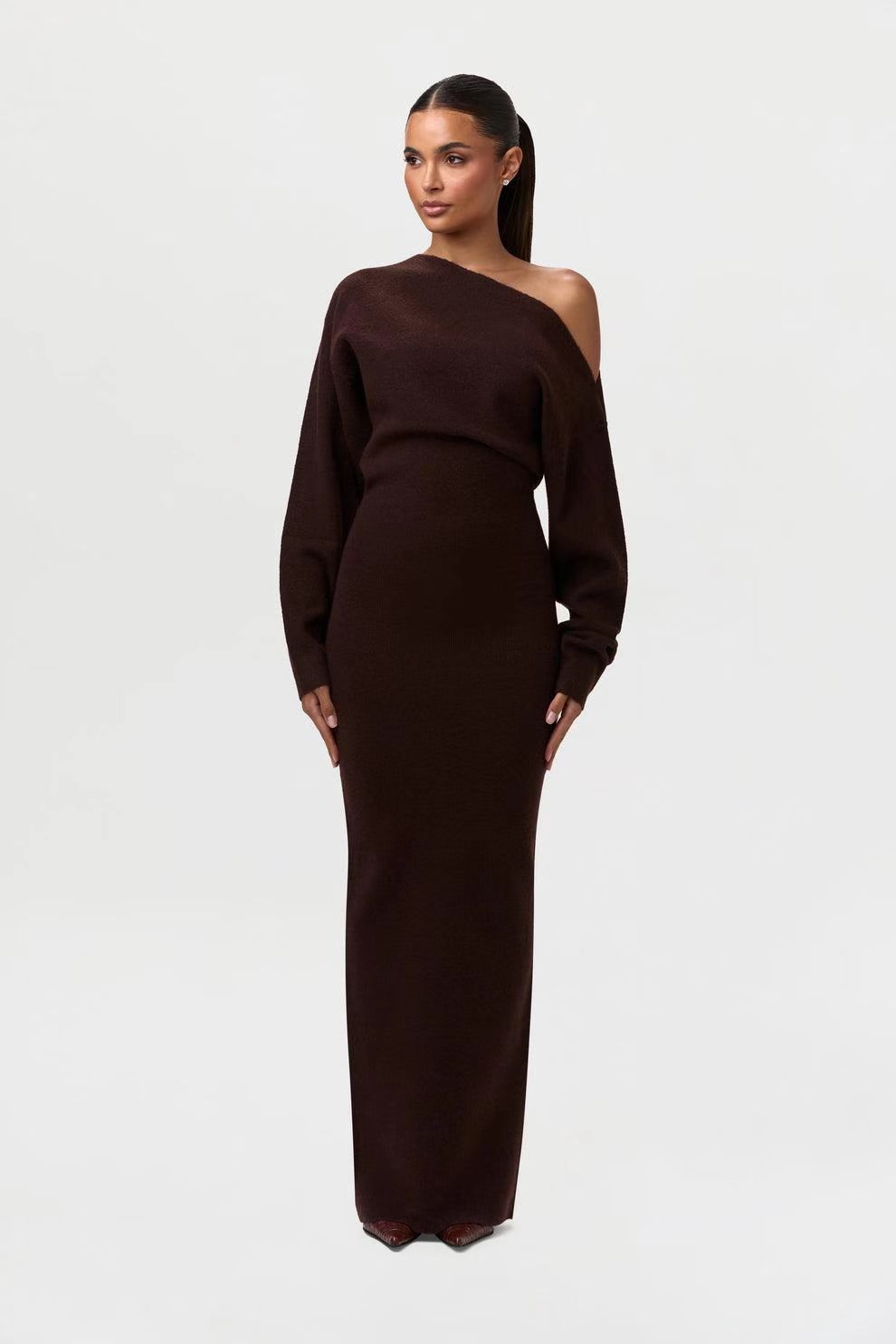 Ins Slim Long Sleeve Knitted Dress Evening Party Sexy Off-shoulder Bodycon Long Dresses | Luxury Home Accessories | Heulog Glow