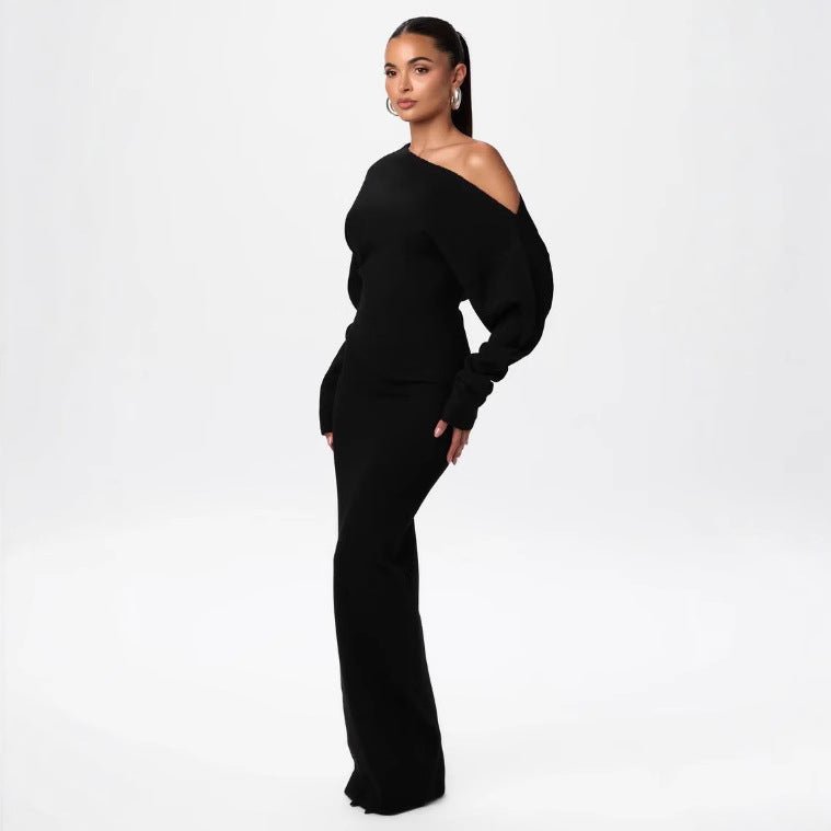 Ins Slim Long Sleeve Knitted Dress Evening Party Sexy Off-shoulder Bodycon Long Dresses | Luxury Home Accessories | Heulog Glow