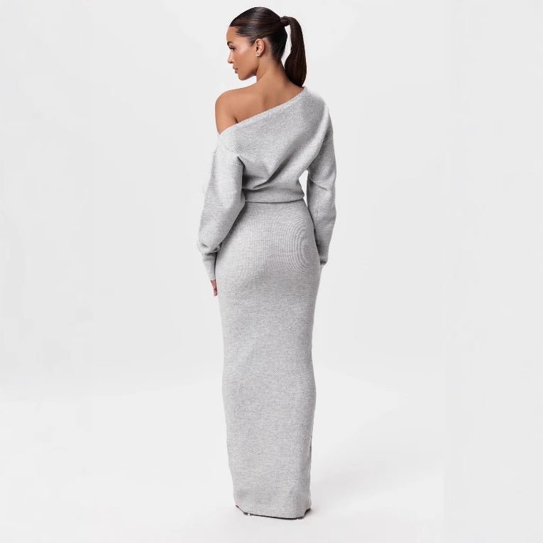 Ins Slim Long Sleeve Knitted Dress Evening Party Sexy Off-shoulder Bodycon Long Dresses | Luxury Home Accessories | Heulog Glow