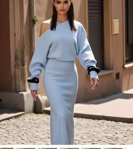Ins Slim Long Sleeve Knitted Dress Evening Party Sexy Off-shoulder Bodycon Long Dresses | Luxury Home Accessories | Heulog Glow
