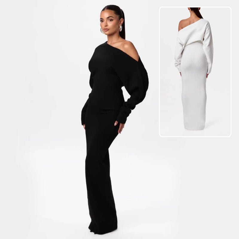 Ins Slim Long Sleeve Knitted Dress Evening Party Sexy Off-shoulder Bodycon Long Dresses | Luxury Home Accessories | Heulog Glow