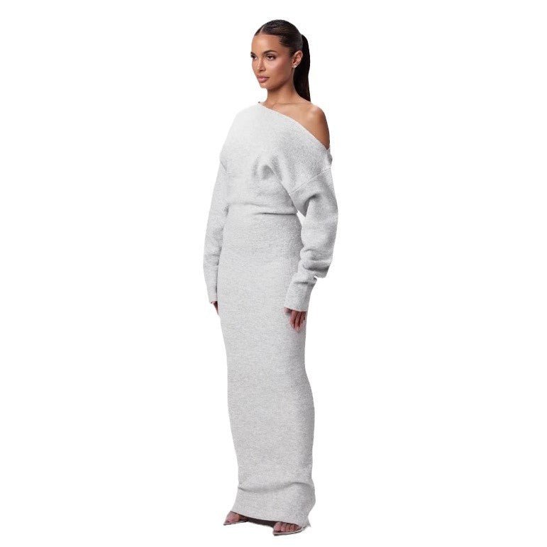 Ins Slim Long Sleeve Knitted Dress Evening Party Sexy Off-shoulder Bodycon Long Dresses | Luxury Home Accessories | Heulog Glow