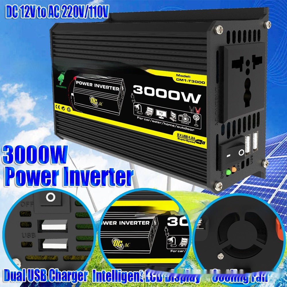 Inverter 12V To 220V110V3000W Vehicle Solar Power Conversion Inverter Off-grid High Frequency Correction | Luxury Home Accessories | Heulog Glow
