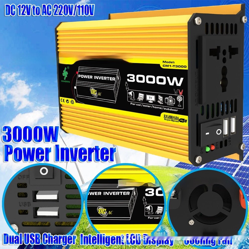 Inverter 12V To 220V110V3000W Vehicle Solar Power Conversion Inverter Off-grid High Frequency Correction | Luxury Home Accessories | Heulog Glow