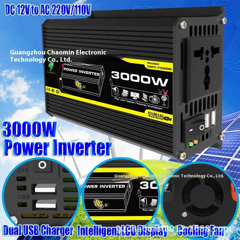Inverter 12V To 220V110V3000W Vehicle Solar Power Conversion Inverter Off-grid High Frequency Correction | Luxury Home Accessories | Heulog Glow
