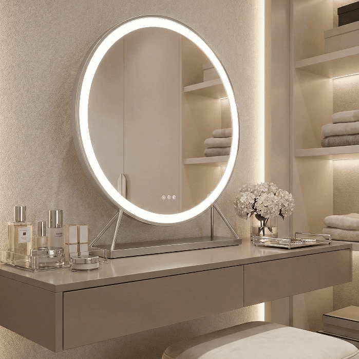 Isla Round Silver LED Mirror – 60cm Diameter | Luxury Home Accessories | Heulog Glow