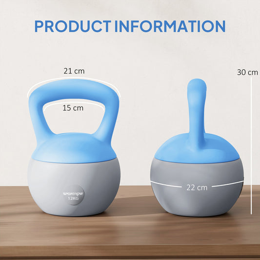 SPORTNOW 12KG Soft Kettlebell, Kettlebell with Non-Slip Handle for Home Gym, Weight Lifting, Strength Training, Light Blue/Grey