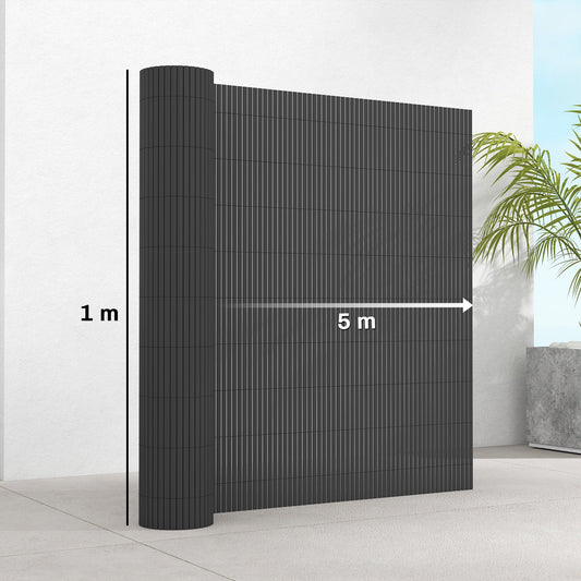Outsunny 2Pcs Plastic Privacy Screening Fence, 1m x 5 m Waterproof Windbreak Fence, Dark Grey