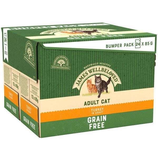James Wellbeloved Adult Cat Grain Free Turkey in Gravy Pouches 24 x 85g | Luxury Home Accessories | Heulog Glow