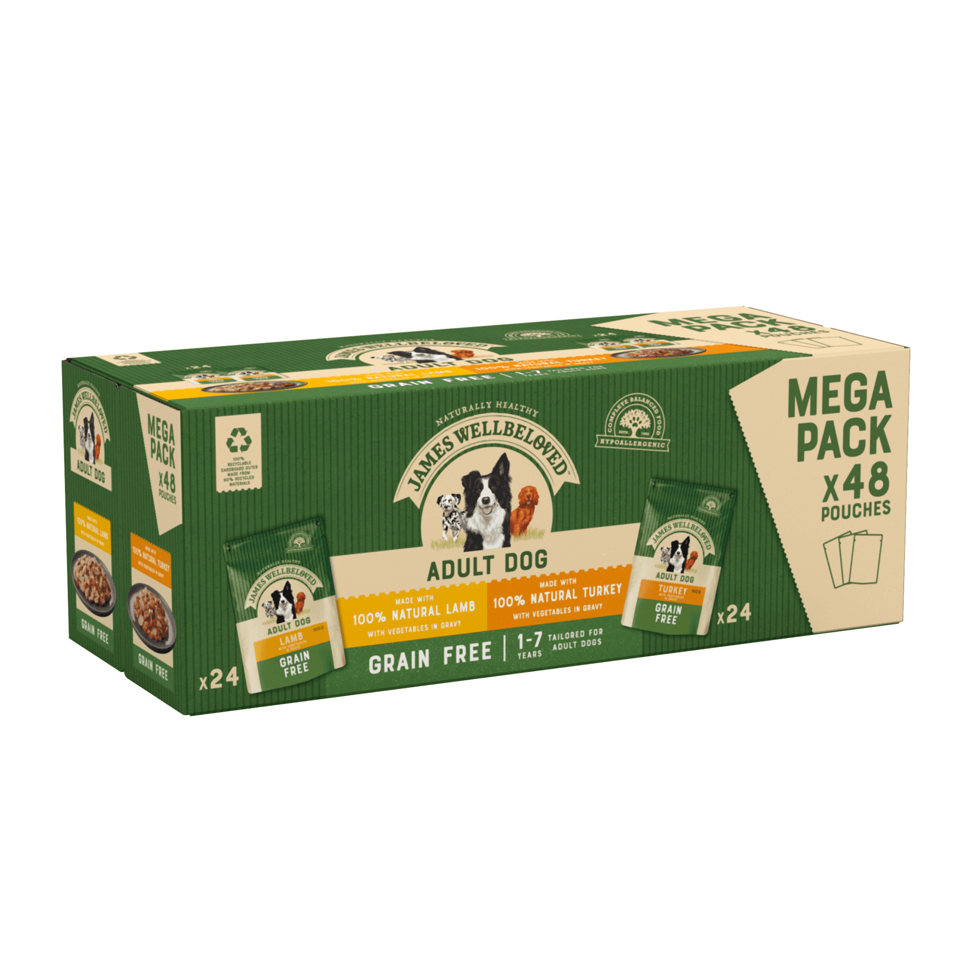 James Wellbeloved Dog Adult Grain-free Turkey/Lamb Pouches 48x100g | Luxury Home Accessories | Heulog Glow