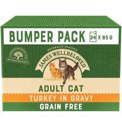 James Wellbeloved Grain Free Adult Cat Food Pouches Turkey in Gravy 24pk, 85g | Luxury Home Accessories | Heulog Glow