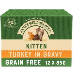 James Wellbeloved Grain Free Kitten Cat Food Pouches Turkey in Gravy 12pk, 85g | Luxury Home Accessories | Heulog Glow