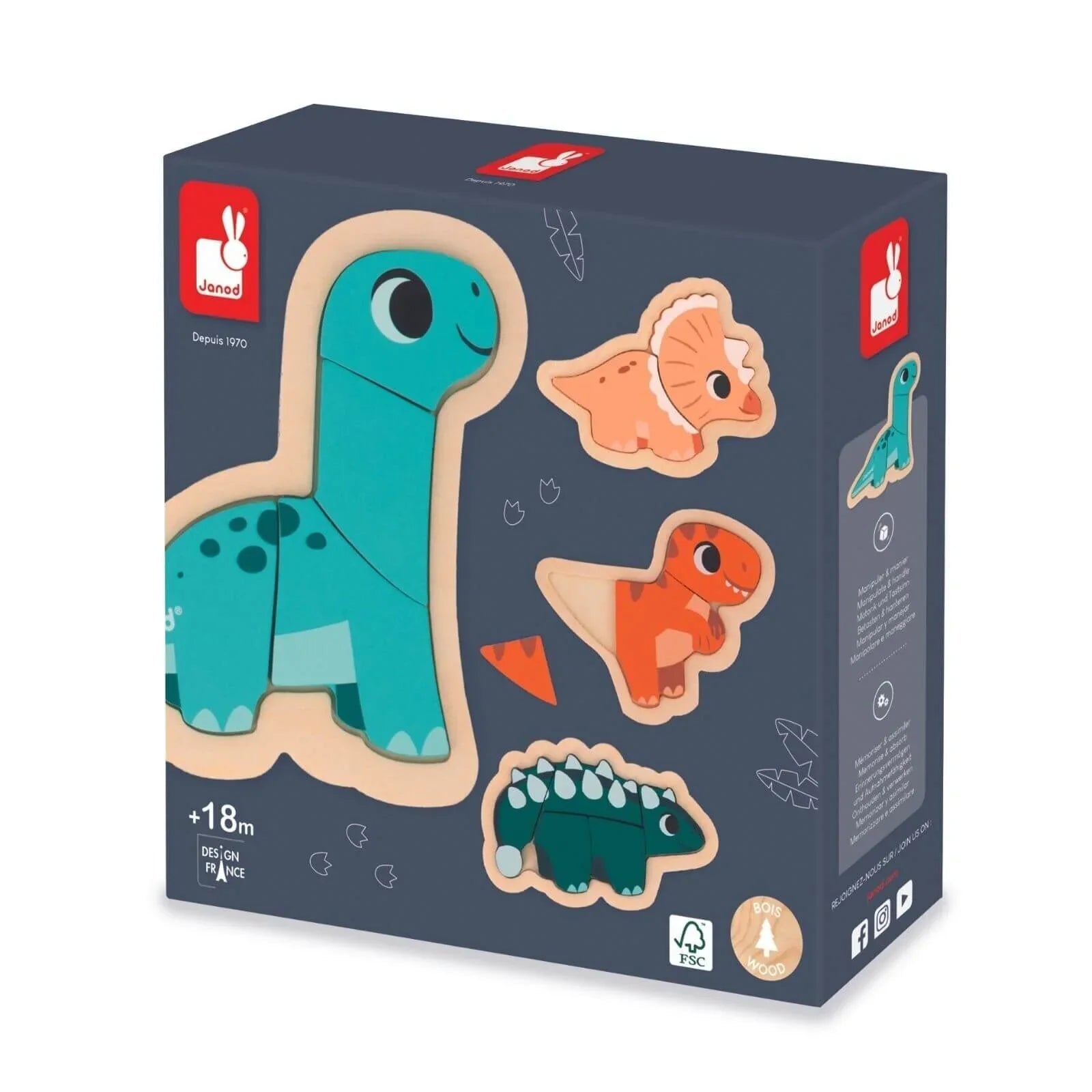Janod 4 Progressive Puzzles Dino | Luxury Home Accessories | Heulog Glow