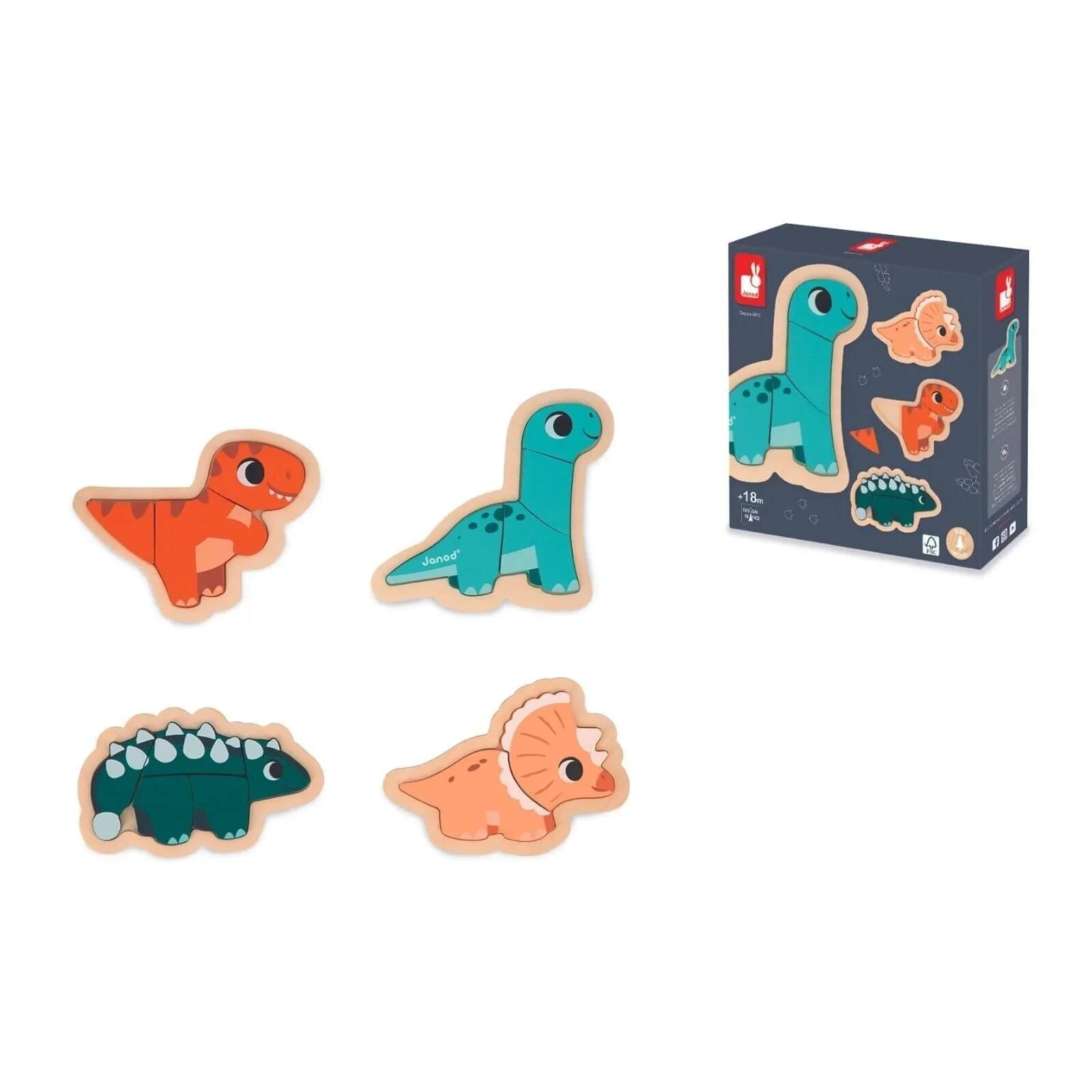 Janod 4 Progressive Puzzles Dino | Luxury Home Accessories | Heulog Glow