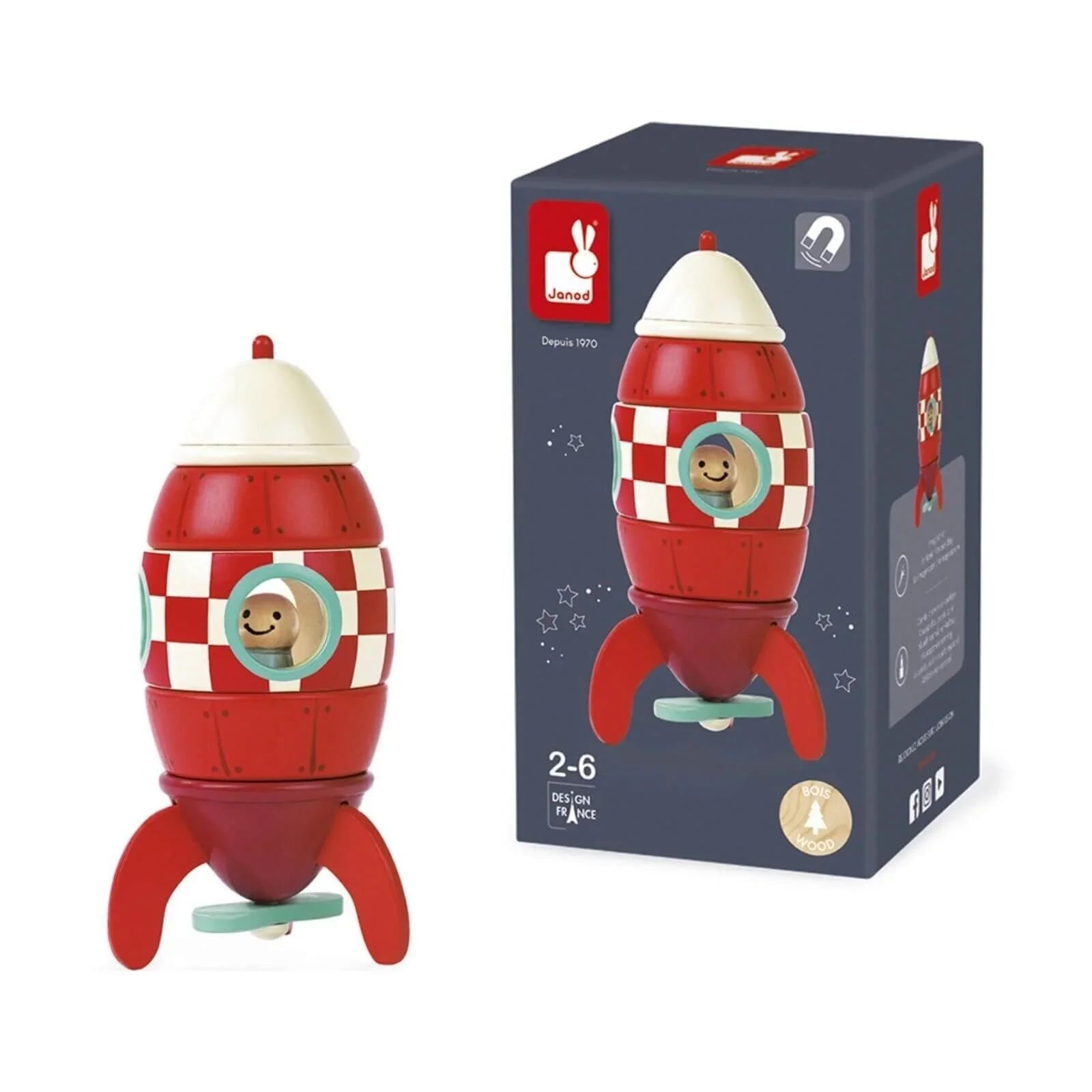 Janod Small Magnetic Rocket | Luxury Home Accessories | Heulog Glow