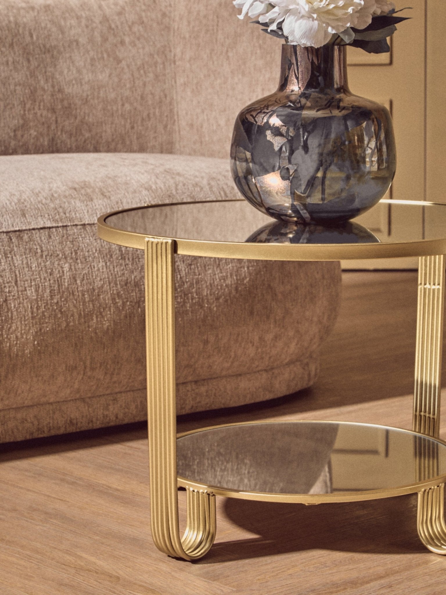 Jolie Round Mirrored Top Gold Frame Table | Luxury Home Accessories | Heulog Glow
