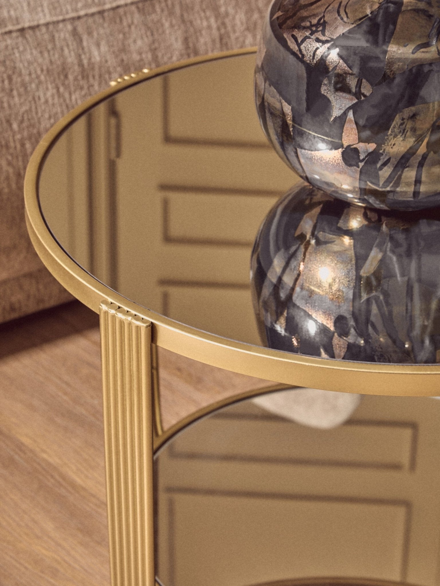Jolie Round Mirrored Top Gold Frame Table | Luxury Home Accessories | Heulog Glow