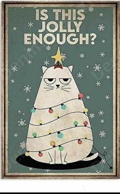 Jolly Christmas Cat Tin Sign | Luxury Home Accessories | Heulog Glow