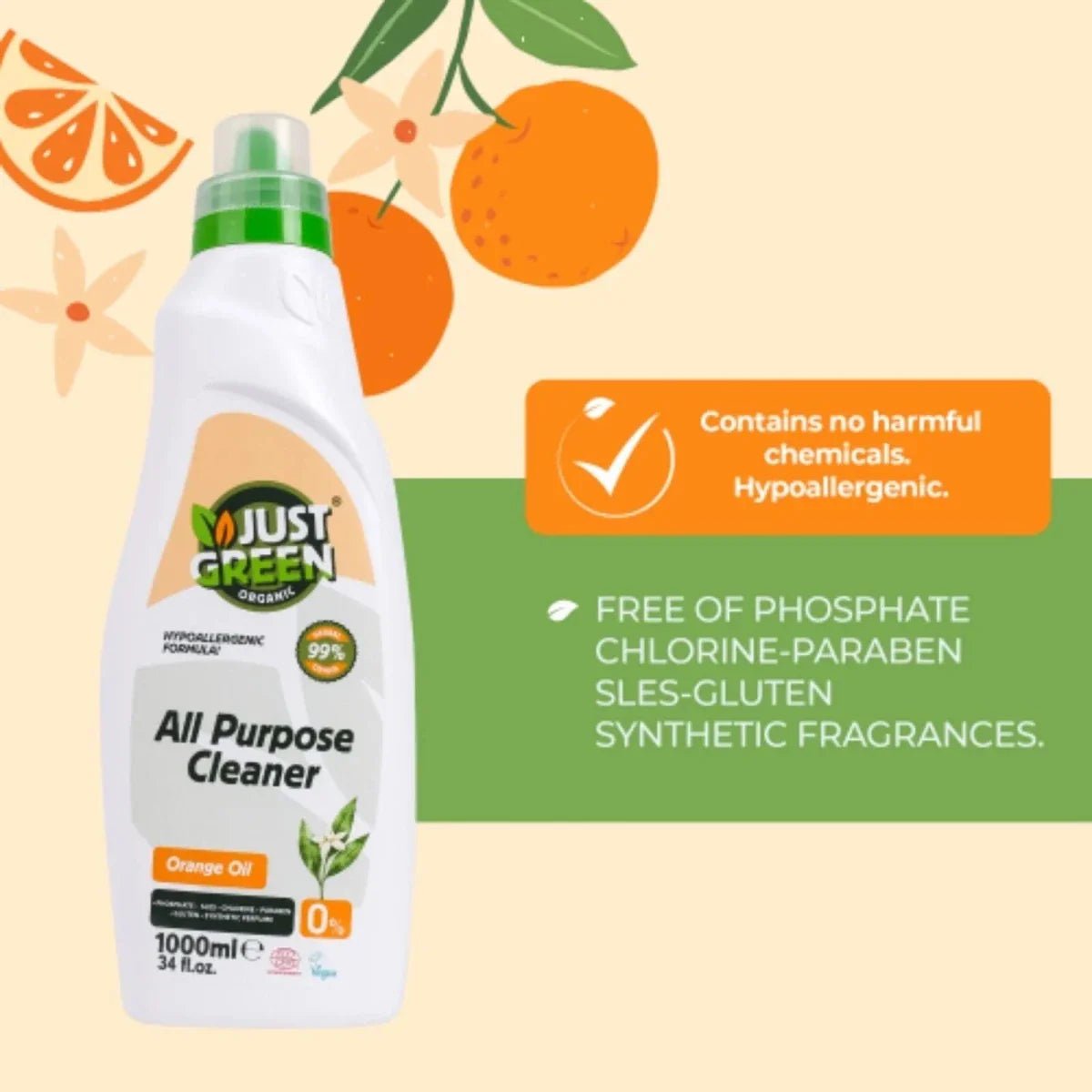 Just Green Organic All Purpose Cleaner 1000ml | Luxury Home Accessories | Heulog Glow