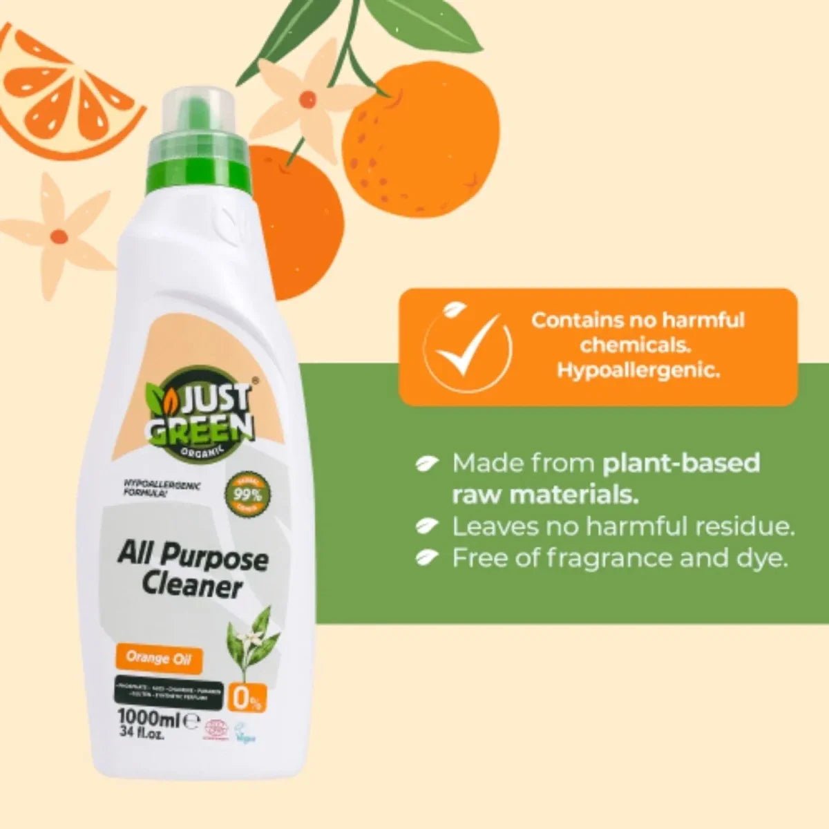 Just Green Organic All Purpose Cleaner 1000ml | Luxury Home Accessories | Heulog Glow