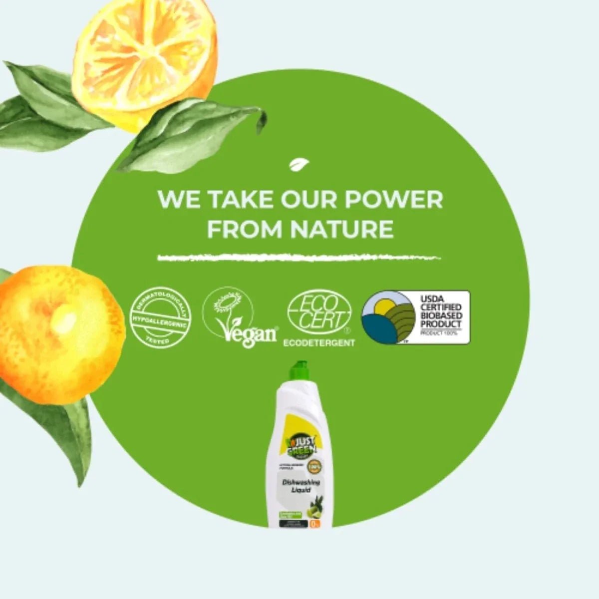 Just Green Organic Eucalyptus & Lime Oil Dishwashing Liquid 750ml | Luxury Home Accessories | Heulog Glow