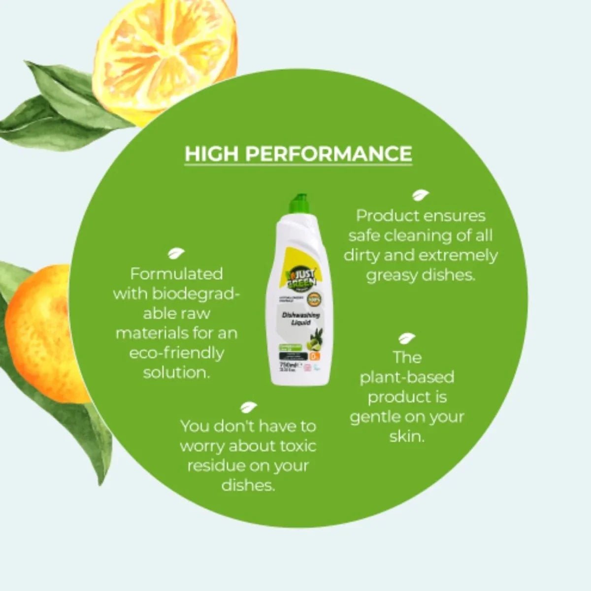 Just Green Organic Eucalyptus & Lime Oil Dishwashing Liquid 750ml | Luxury Home Accessories | Heulog Glow