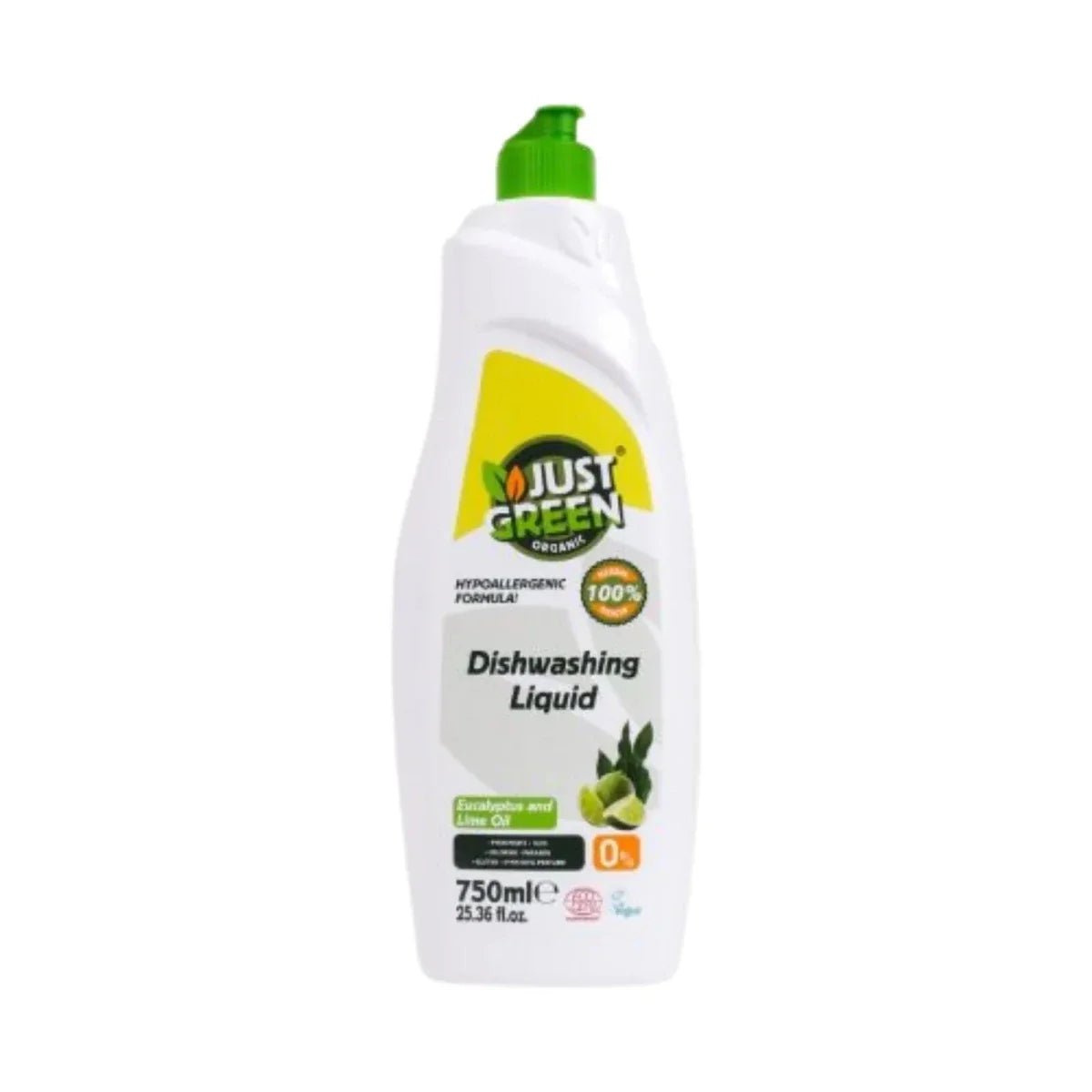 Just Green Organic Eucalyptus & Lime Oil Dishwashing Liquid 750ml | Luxury Home Accessories | Heulog Glow