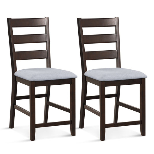 2-Piece Counter Height Bar Stool Set with Padded Seat and Rubber Wood Legs-Brown